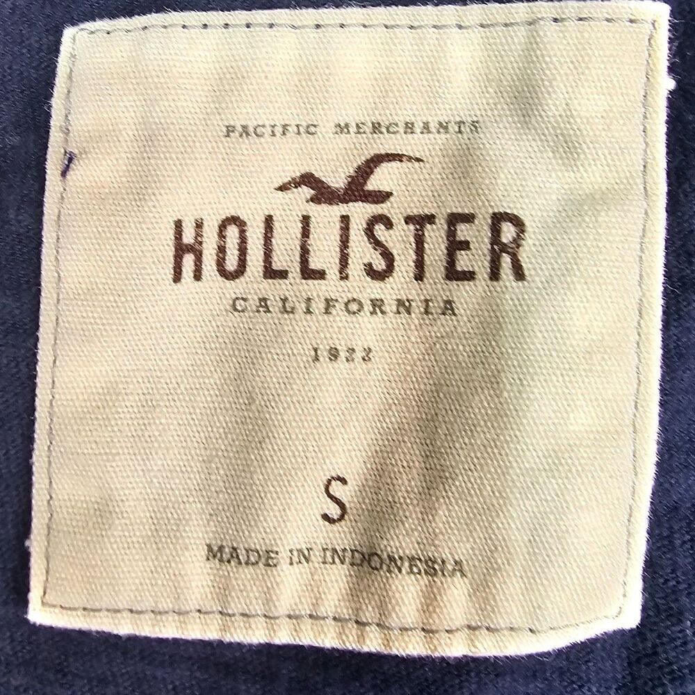 Hollister Navy Blue V-Neck T-Shirt Size Women's S Cotton Slim Fit Y2K Logo Tee - Picture 4 of 9